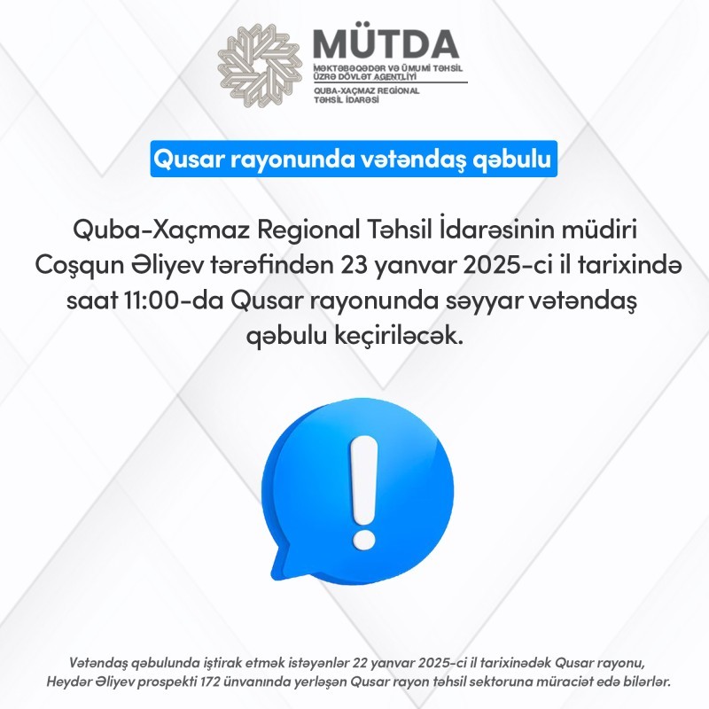 Qusar rayonunda səyyar vətəndaş qəbulu keçiriləcək.