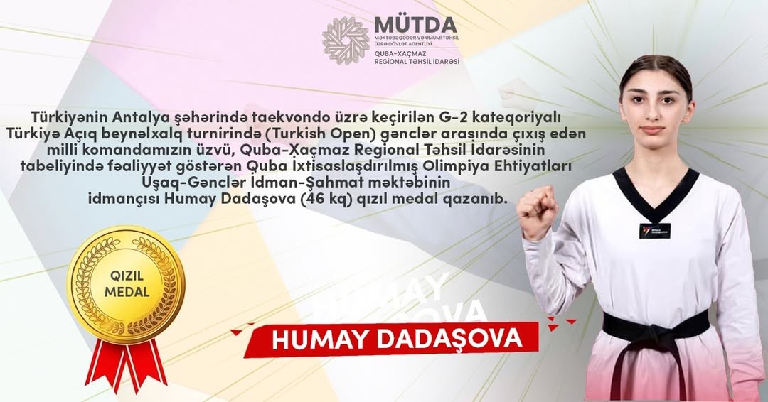 Humay Dadaşova bütün rəqiblərinə qalib gələrək qızıl medal qazanıb.