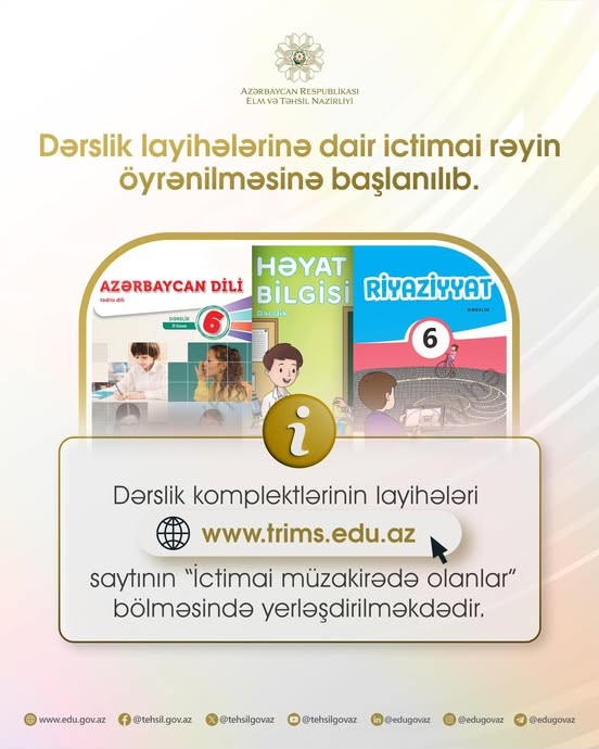 Dərslik layihələrinə dair ictimai rəyin öyrənilməsinə başlanılıb.