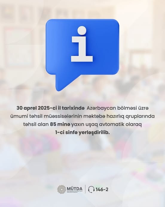 85 minə yaxın uşaq avtomatik olaraq 1-ci sinfə yerləşdirilib.