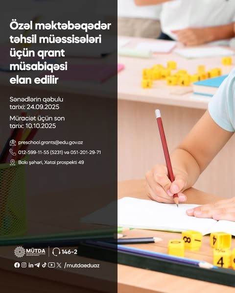 Özəl məktəbəqədər təhsil müəssisələri üçün qrant müsabiqəsi elan olunub