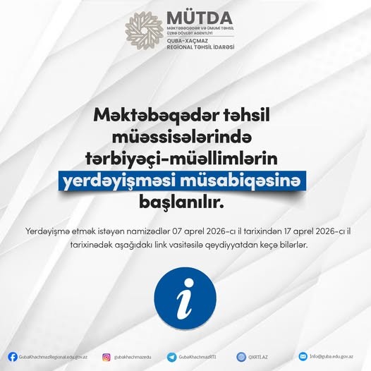 Tərbiyəçi-müəllimlərin yerdəyişməsi müsabiqəsinə başlanılır